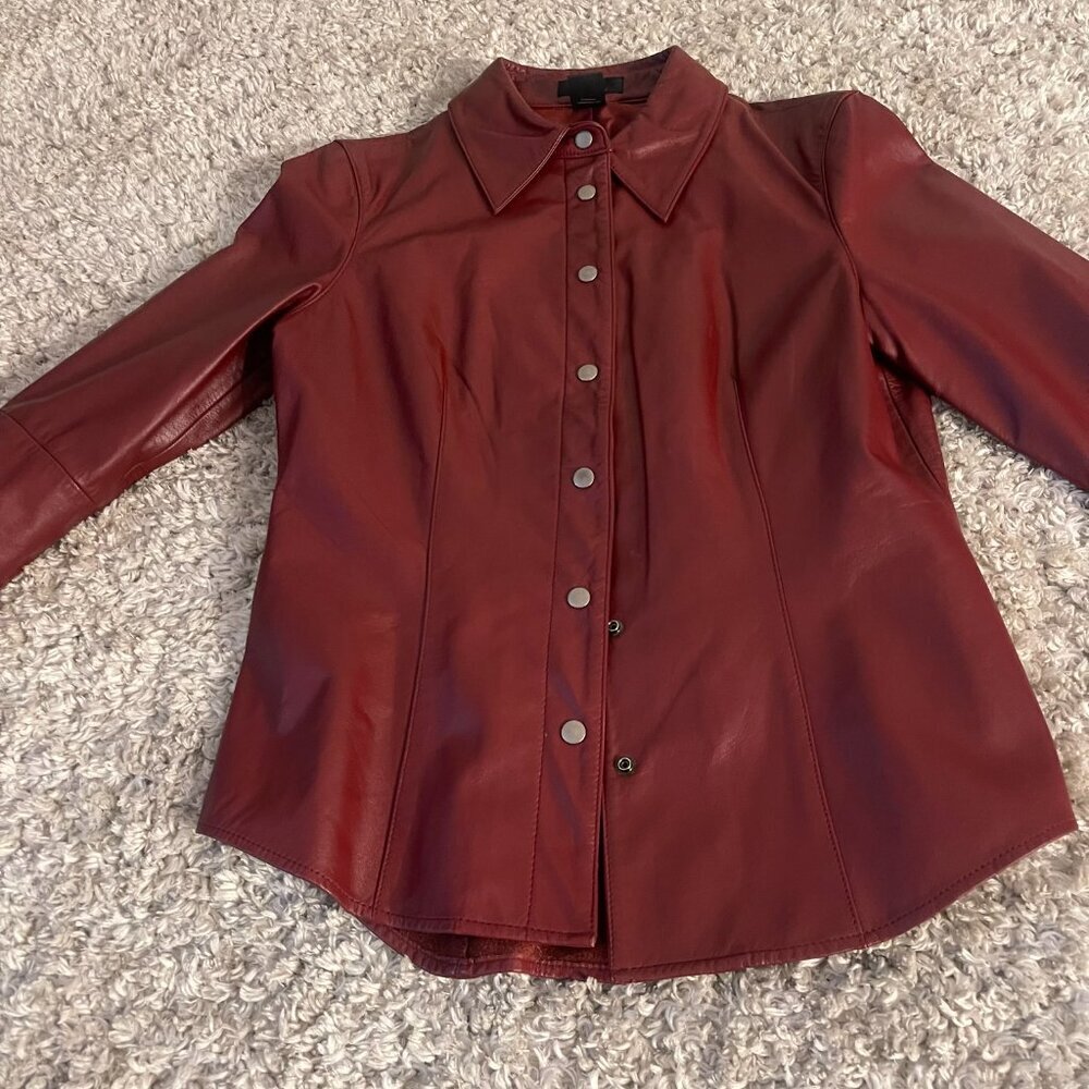 Franchesca Burgundy Genuine Leather Snap Jacket Size M - Picture 7 of 10